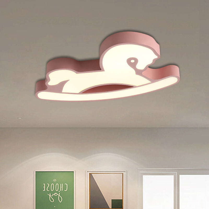 Nordic Acrylic LED Flush Ceiling Light for Children's Bedroom - Pink/Blue Horse Design