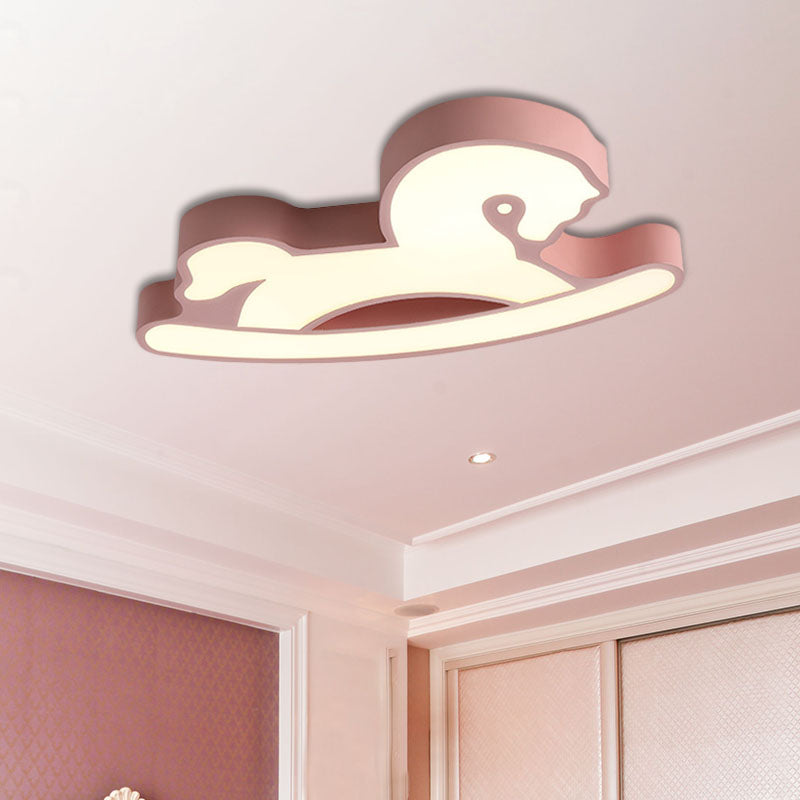 Nordic Acrylic LED Flush Ceiling Light for Children's Bedroom - Pink/Blue Horse Design