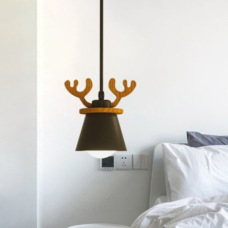 Black Iron Macaroon Antler Ceiling Pendant Light Fixture - 1 Bulb Suspended With Or Without Shade