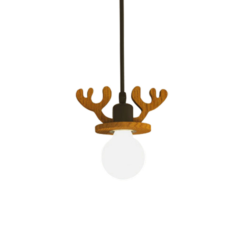 Black Iron Macaroon Antler Ceiling Pendant Light Fixture - 1 Bulb Suspended With Or Without Shade