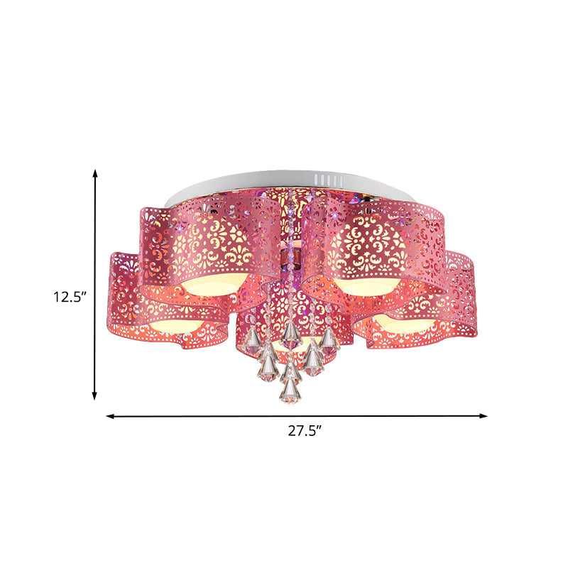 Contemporary Metallic Windmill Flushmount Light with Orb Frosted Glass Shade - Rose Red Finish (3/5-Head)
