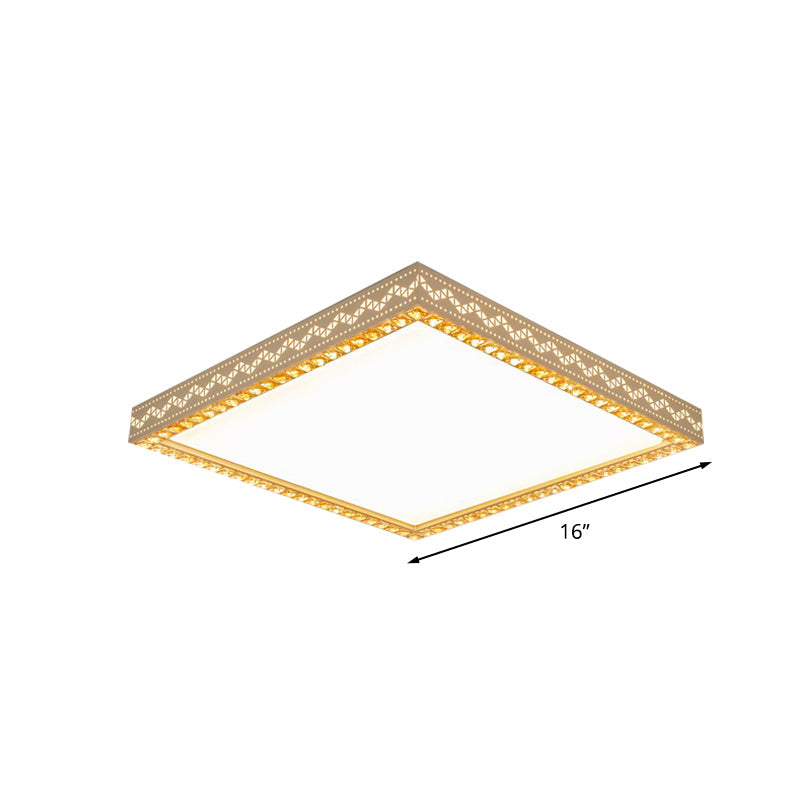 Minimalistic LED White Flush Ceiling Light with Crystal Block Deco - Metallic Finish