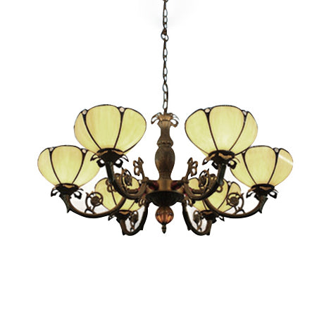 Tiffany Vintage Floral Chandelier With 6 Beige Glass Lights For Living Room Lighting