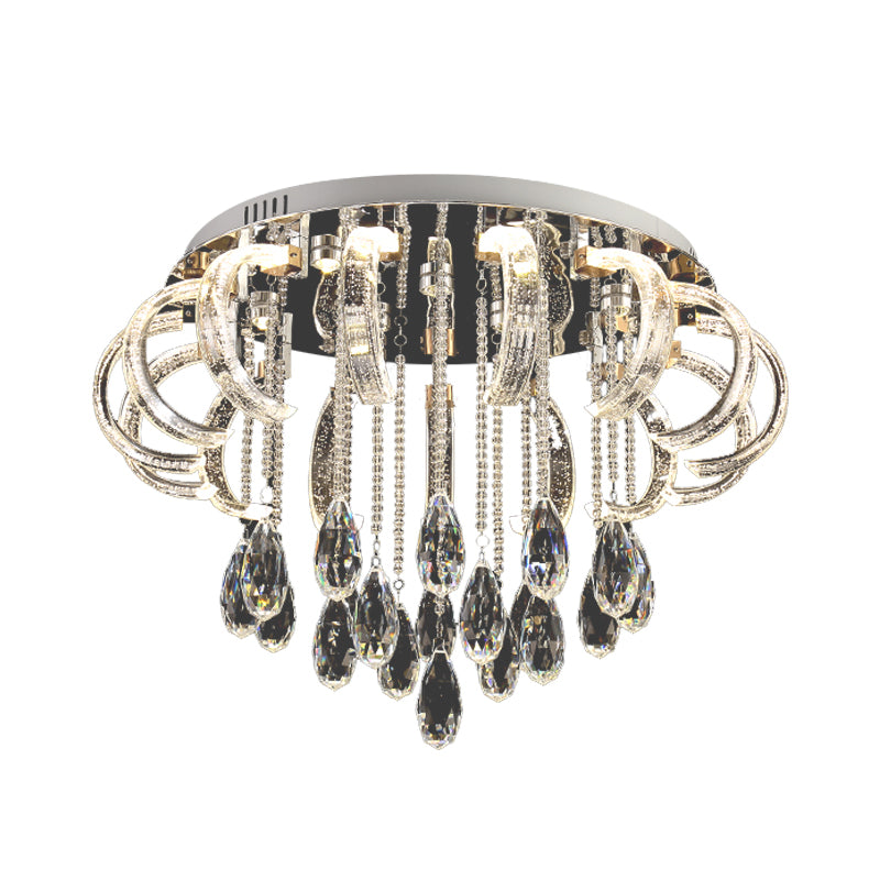 Modern Clear Crystal LED Bedroom Flush Mount Fixture with Arched Design