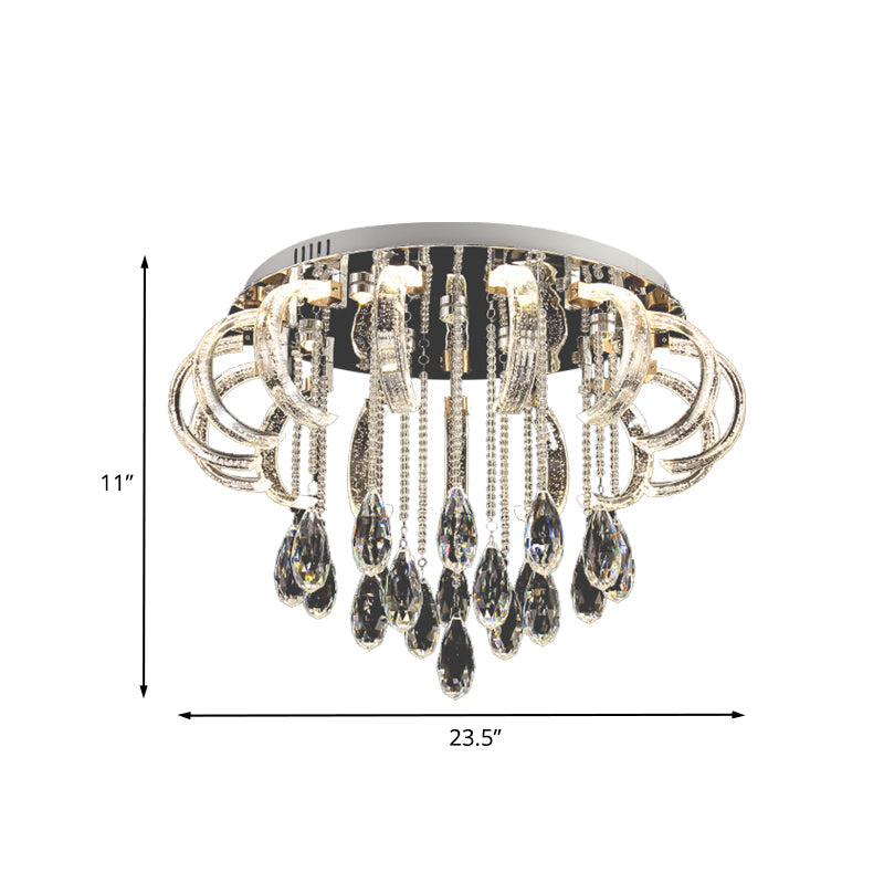 Modern Clear Crystal LED Bedroom Flush Mount Fixture with Arched Design