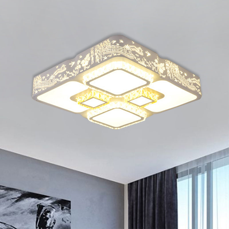 Modern LED Crystal Square Ceiling Light for Bedroom