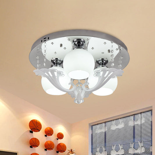 Modern Chrome Flush Mount Fixture with Frosted Glass Shade - Set of 3 Bedroom Bulbs