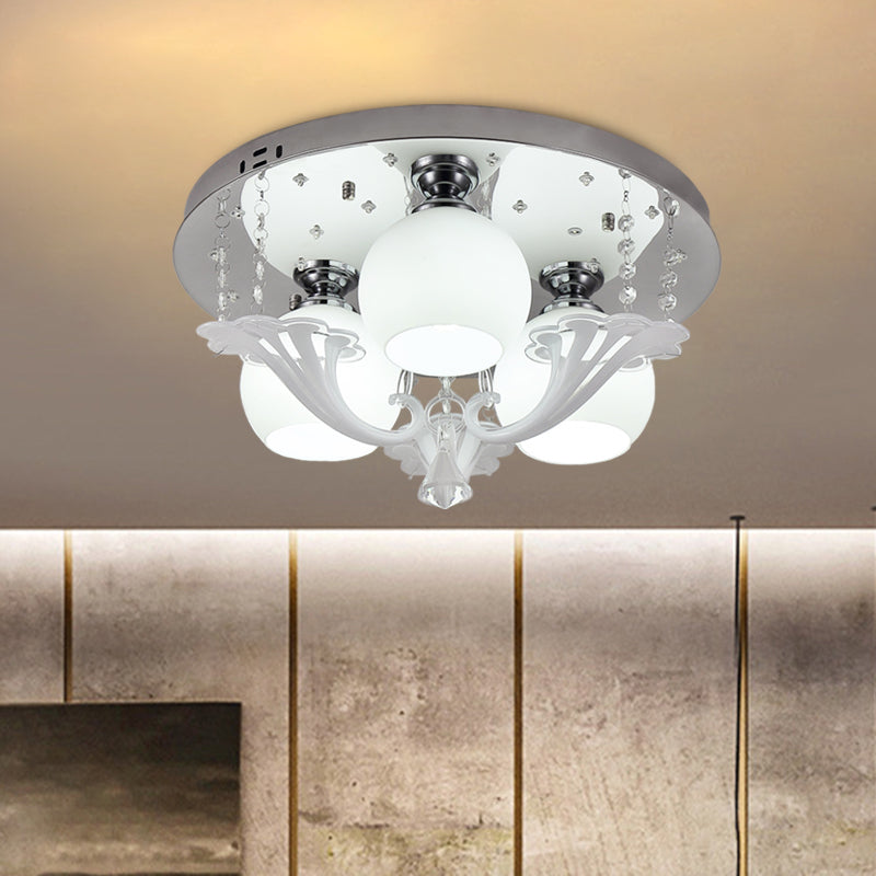 Modern Chrome Flush Mount Fixture with Frosted Glass Shade - Set of 3 Bedroom Bulbs