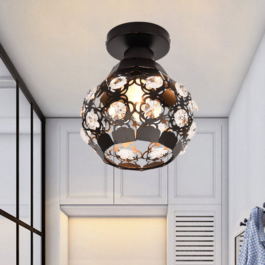 Modern Crystal Flush Lamp: Globe Flush Lighting with Black Finish, Perfect for Corridors