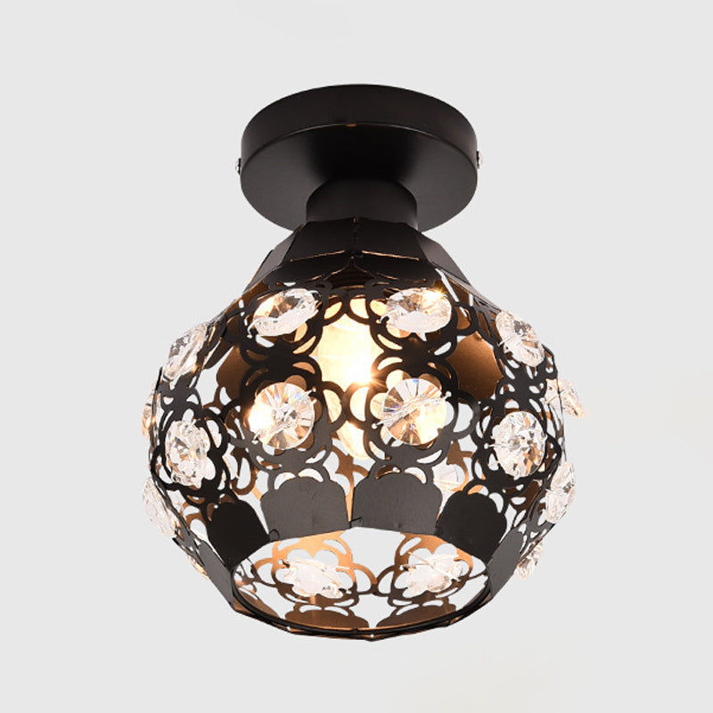 Modern Crystal Flush Lamp: Globe Flush Lighting with Black Finish, Perfect for Corridors