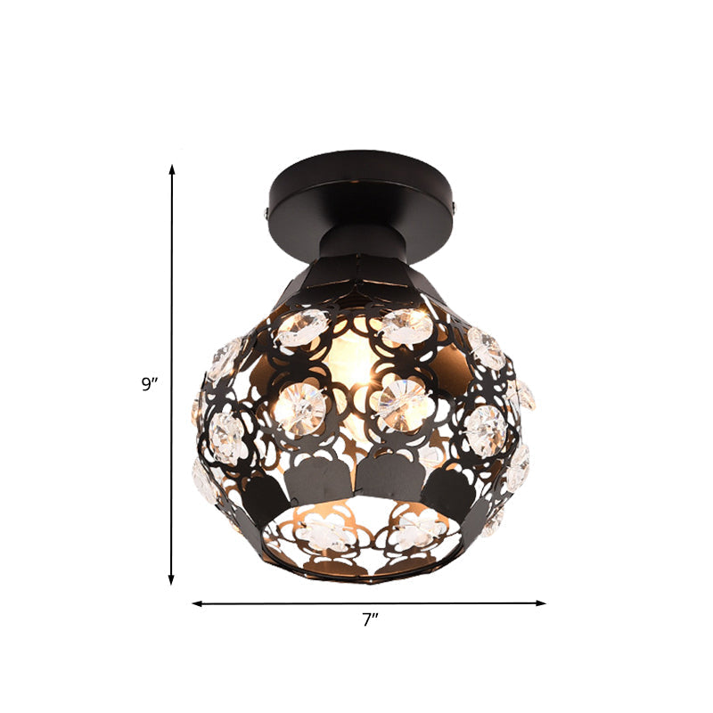 Modern Crystal Flush Lamp: Globe Flush Lighting with Black Finish, Perfect for Corridors
