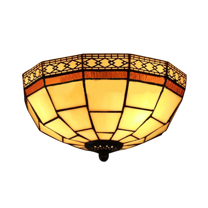 Plafonnier encastré beige à 2 lampes de style Tiffany avec abat-jour en forme de dôme en verre artistique pour chambre à coucher
