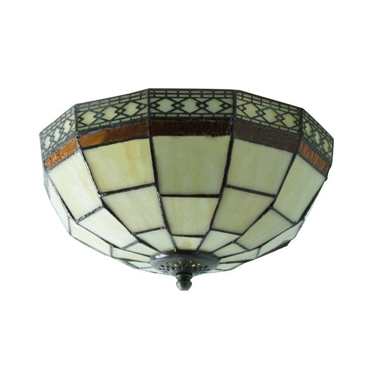 Plafonnier encastré beige à 2 lampes de style Tiffany avec abat-jour en forme de dôme en verre artistique pour chambre à coucher