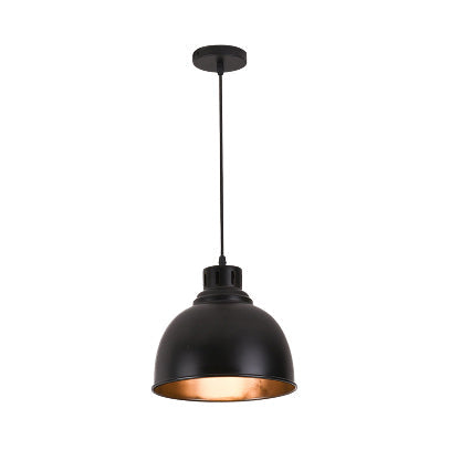 Farmhouse Dome Shade Pendant Light - Adjustable Cord Black Iron Fixture With 1 Bulb Ceiling Hanging