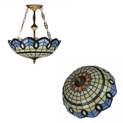 Plafonniers en laiton de style baroque - Montage semi-encastré en forme de dôme à 2 lumières avec chaîne et abat-jour en verre artistique