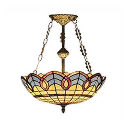 Plafonniers en laiton de style baroque - Montage semi-encastré en forme de dôme à 2 lumières avec chaîne et abat-jour en verre artistique