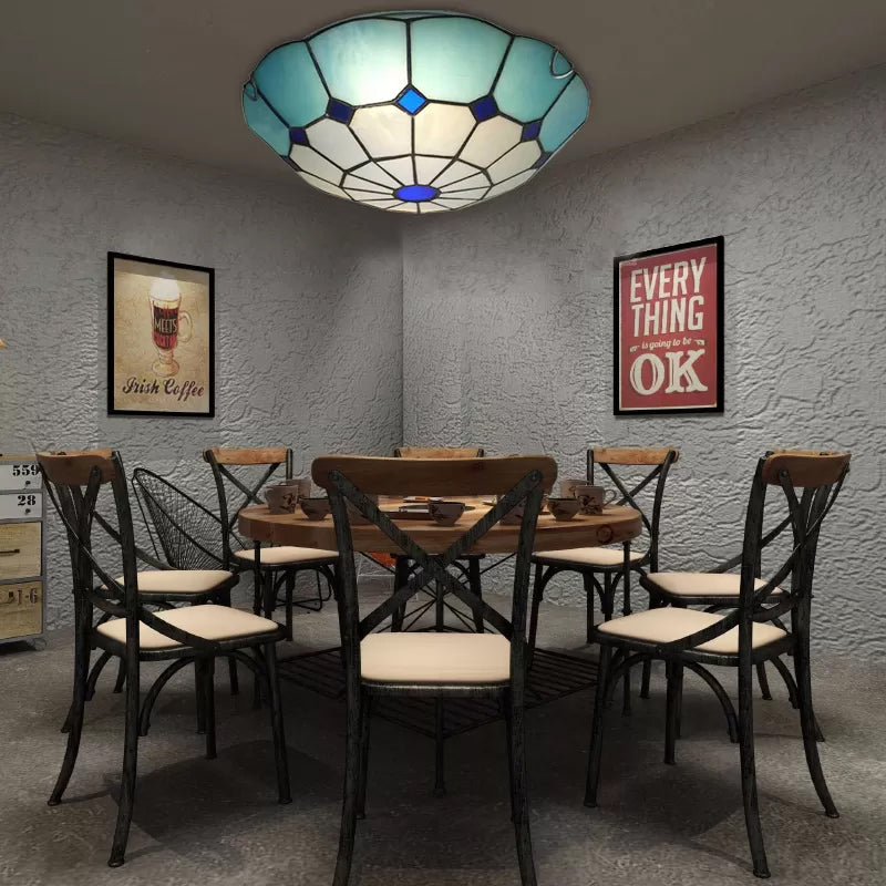 Tiffany Floral Flush Mount Ceiling Lights - 2 Light Bedroom Fixture
