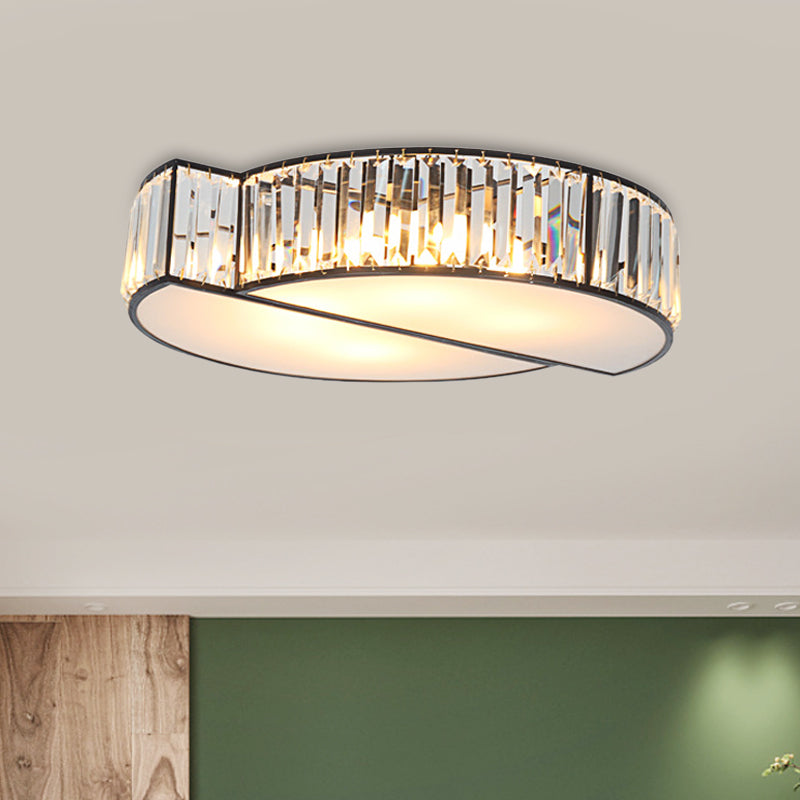 Modern Crystal Flush Mount Light with 6 Black Irregular Circle Heads - Living Room Ceiling Fixture