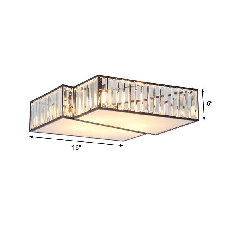 Black Crystal Rectangle Flushmount Ceiling Light Fixture - Contemporary with 4 Geometric Bulbs
