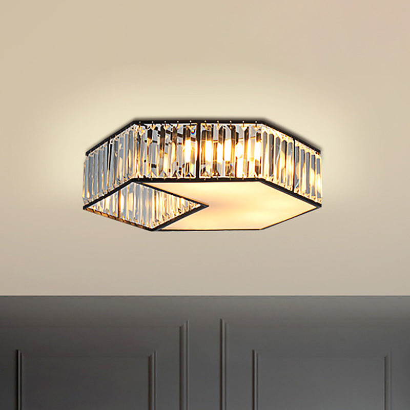 Harlequin Crystal Block Ceiling Light Fixture with 5 Minimalist Flush Lamp Heads in Black
