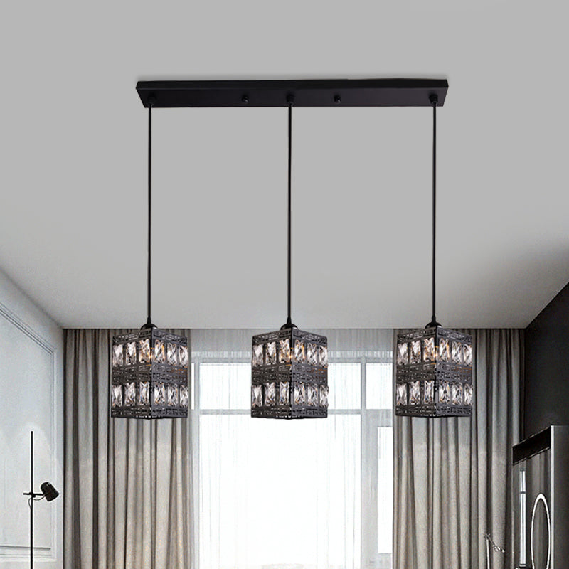 Modern Crystal Cluster Pendant Light with 3 Lights - Black Finish