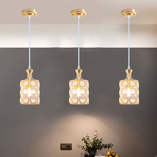 Sunflower Pendulum Light with Modern Crystal Embedded Design and 3 Layers in Gold for Restaurant Pendant Lighting