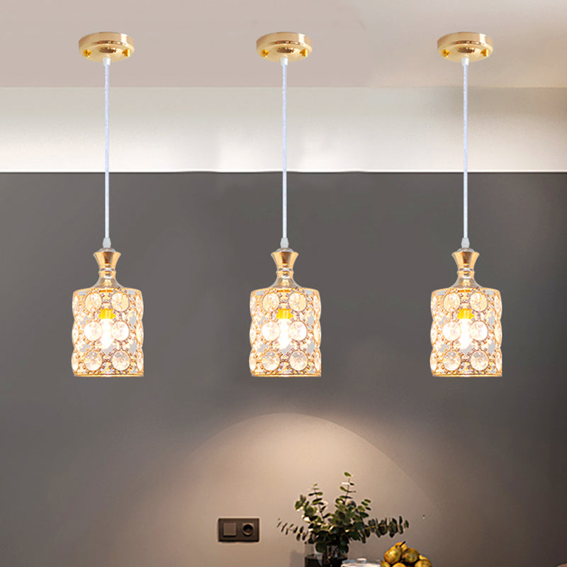 Modern Gold Sunflower Pendulum Pendant Light With Crystal Cylinder Design - 3 Layers 1 Bulb Perfect