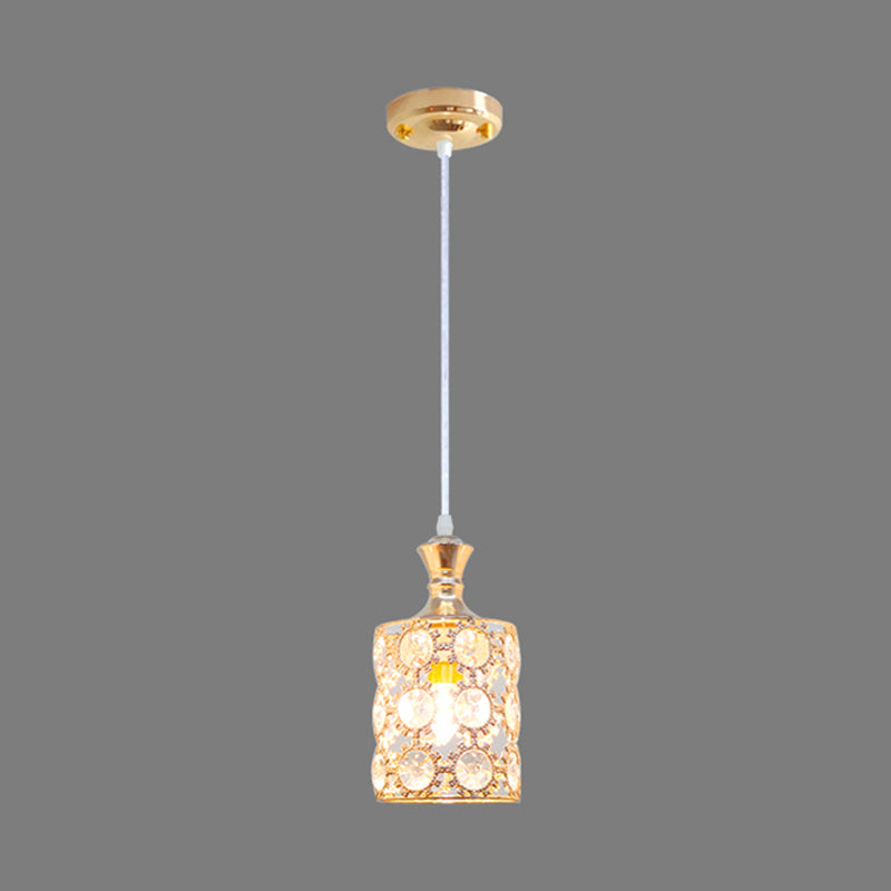Modern Gold Sunflower Pendulum Pendant Light With Crystal Cylinder Design - 3 Layers 1 Bulb Perfect