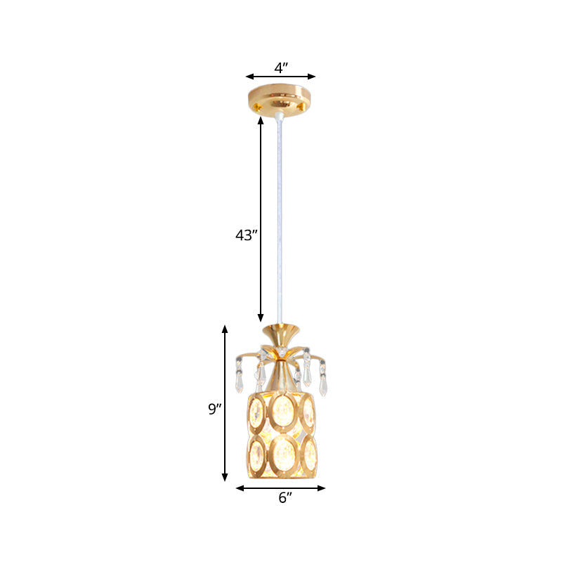 Modern Gold 1-Light Crystal Pendant - Cylindrical Suspension for Stylish Hanging Illumination