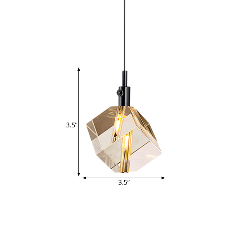 Simple Black Glass Cube Pendant Light With Led - Clear Crystal Ceiling Hanging Lamp