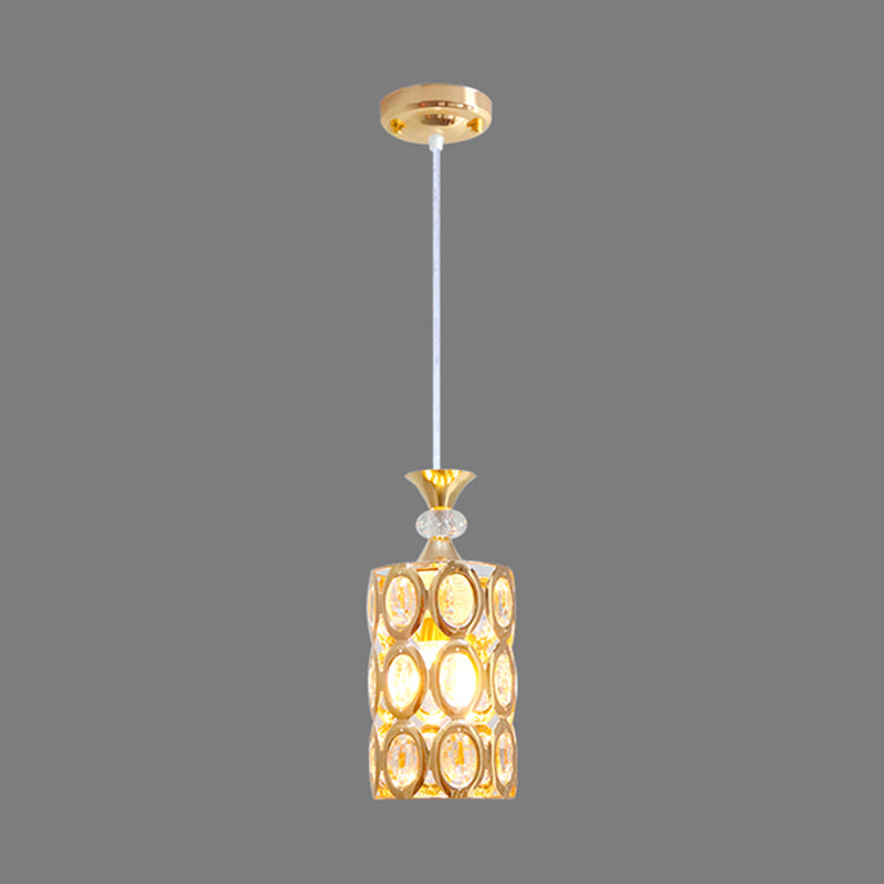 Modern Beveled Crystal Pendant With Gold Suspension: 1-Bulb Light
