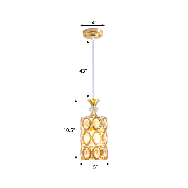 Suspension cylindrique incrustée de cristal avec finition dorée - Moderne et élégante