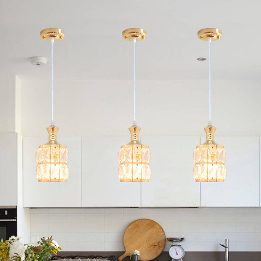 Modern Gold Hanging Crystal Block Lamp - 1 Head Pendant Light for Dining Room
