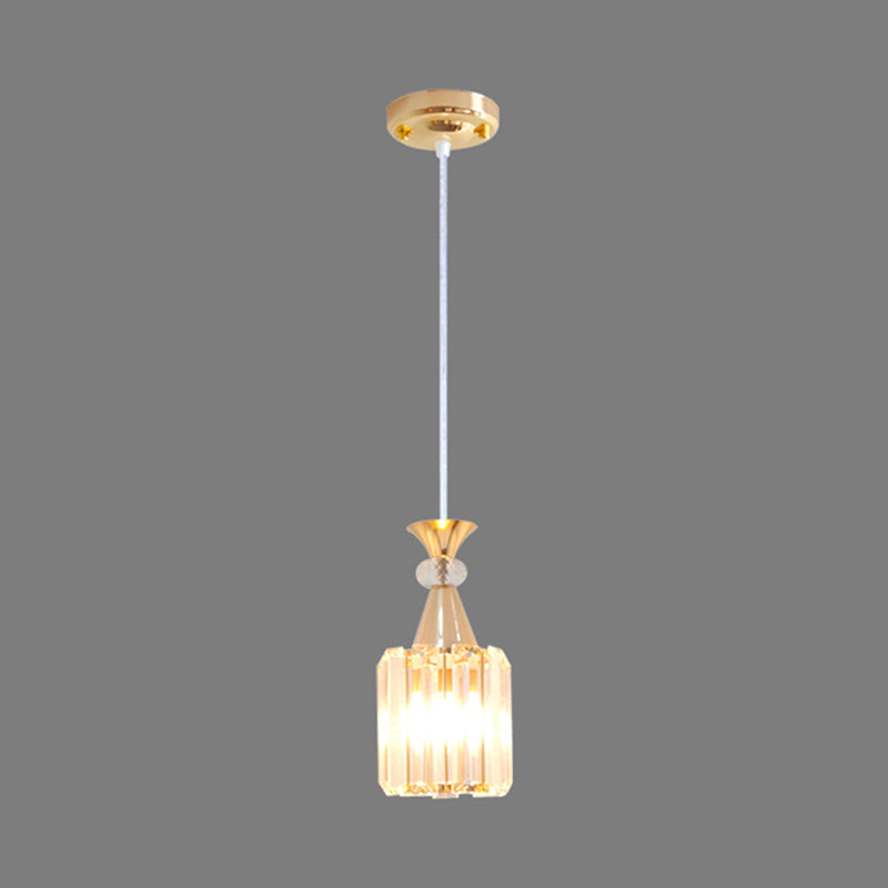 Gold Cylinder Crystal Prisms Pendant Ceiling Light Fixture