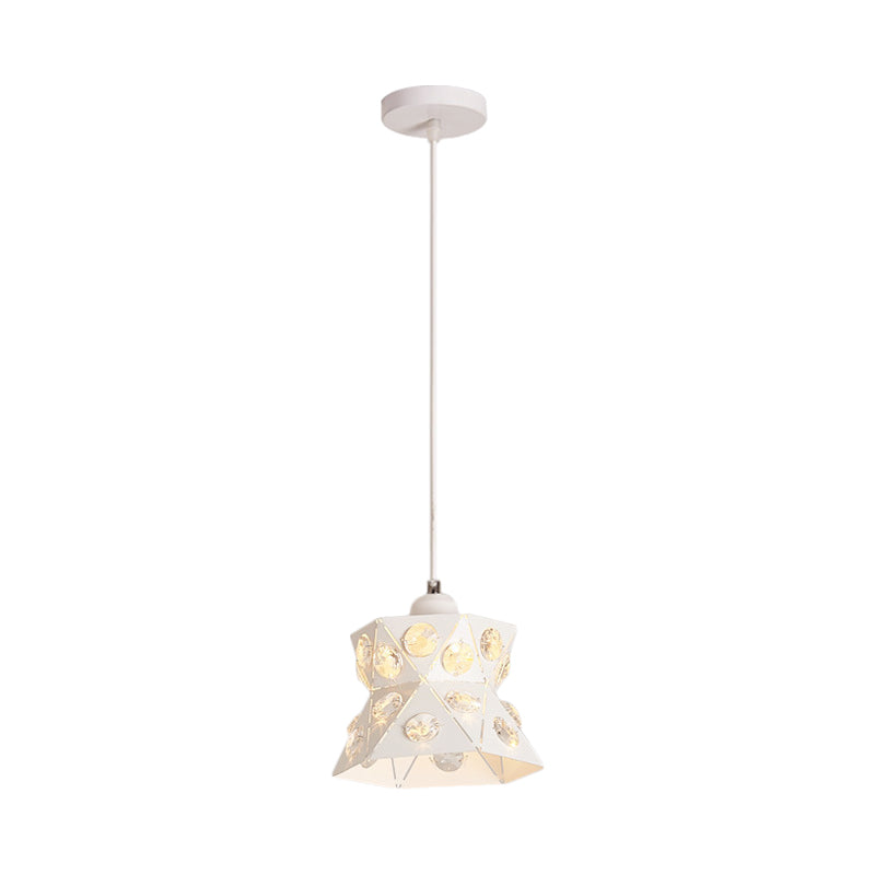 Modern White Iron 1-Light Hourglass Hanging Ceiling Light: Restaurant Crystal Suspension Lamp