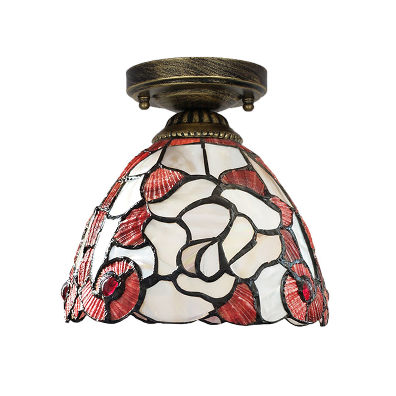 Tiffany Floral Bell Ceiling Light Fixture in Beige/Red-White/Pink for Living Room