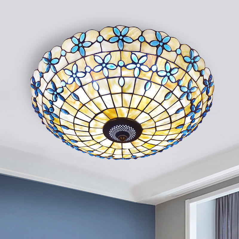 Blue Mediterranean Flush Light with 3/4 Shell Heads - 16"/21" Width
