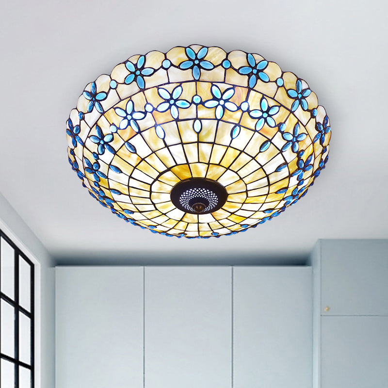 Blue Mediterranean Flush Light with 3/4 Shell Heads - 16"/21" Width