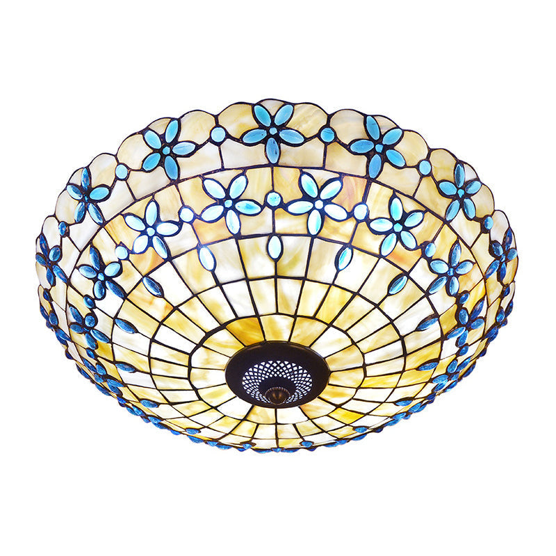 Blue Mediterranean Flush Light with 3/4 Shell Heads - 16"/21" Width