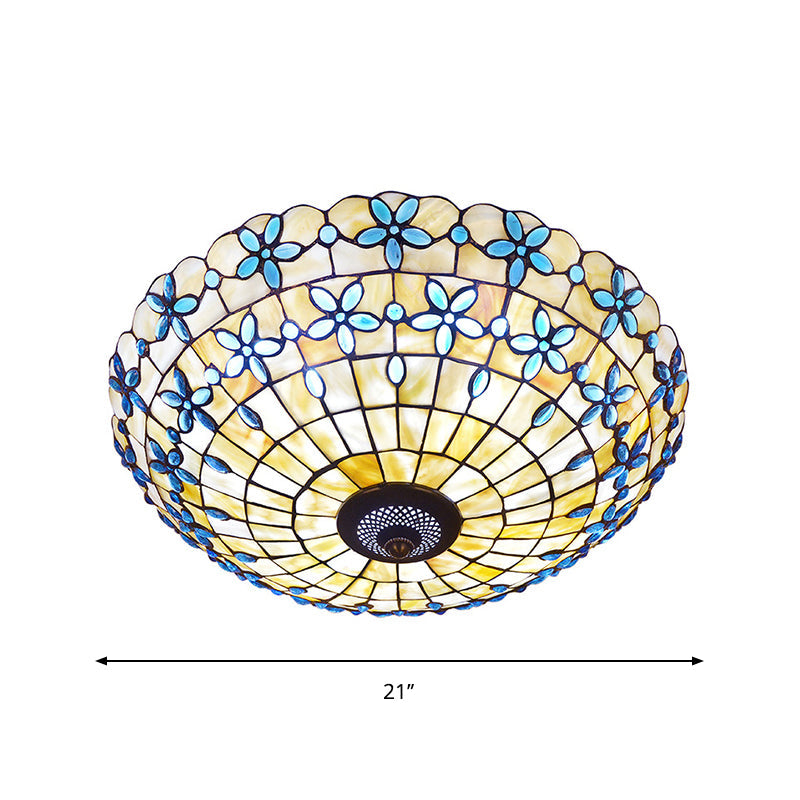 Blue Mediterranean Flush Light with 3/4 Shell Heads - 16"/21" Width