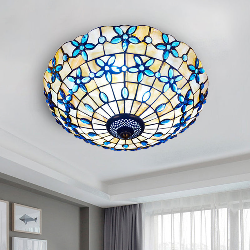 Blue Mediterranean Flush Light With 3/4 Shell Heads - 16/21 Width / 16