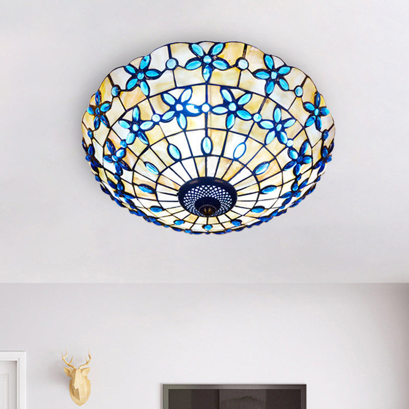 Blue Mediterranean Flush Light with 3/4 Shell Heads - 16"/21" Width