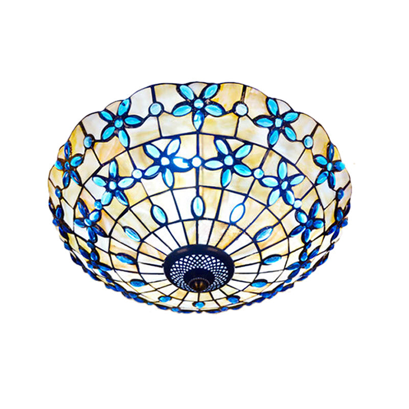 Blue Mediterranean Flush Light with 3/4 Shell Heads - 16"/21" Width