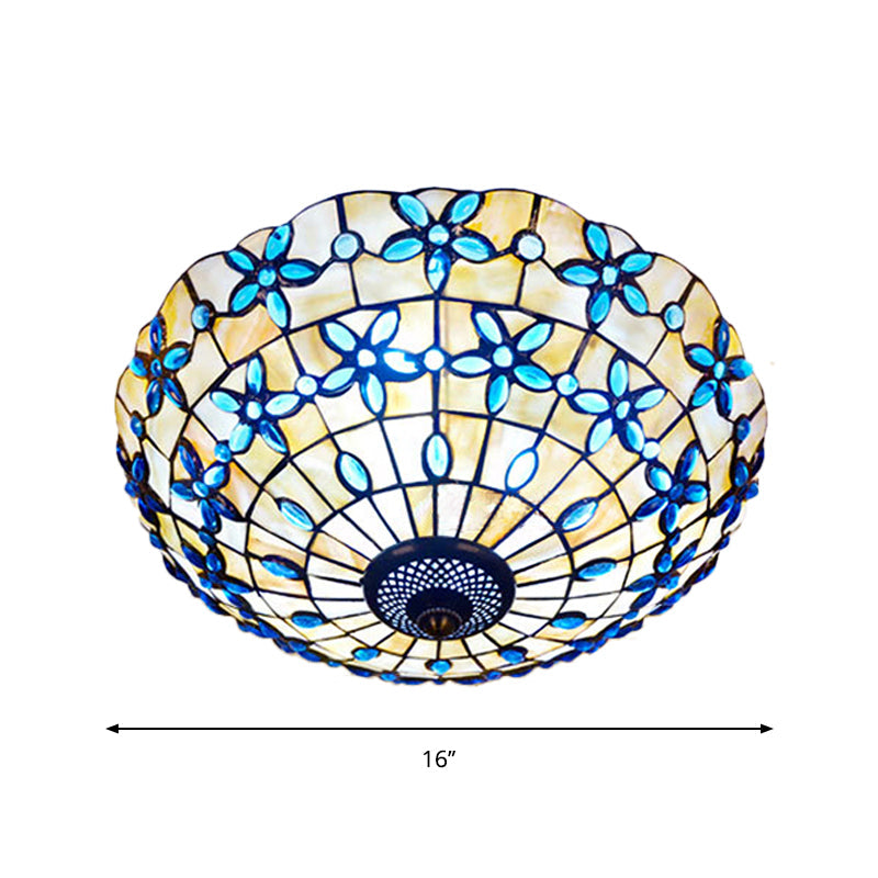 Blue Mediterranean Flush Light with 3/4 Shell Heads - 16"/21" Width