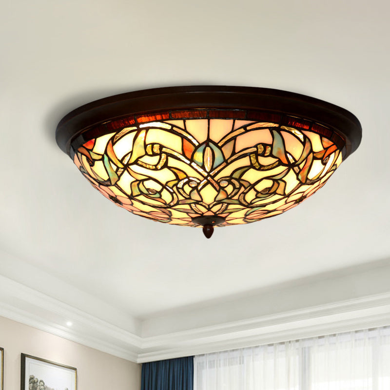 Black-LED Ceiling Flush Mount - Tiffany Cut Glass Swirl Flower Lighting