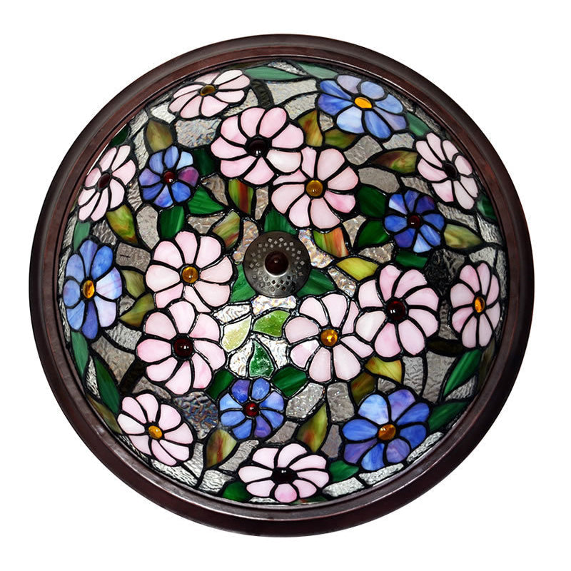 Victorian Style LED Stained Glass Ceiling Light in Coffee - Flush-Mount Fixture