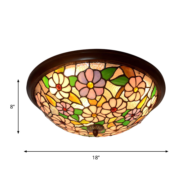 Victorian Style LED Stained Glass Ceiling Light in Coffee - Flush-Mount Fixture