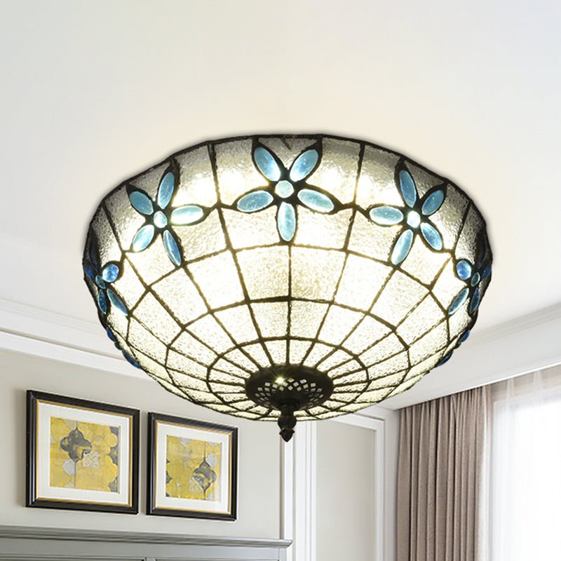 Baroque 3-Head Cut Glass Clear/Textured White Flushmount Ceiling Light