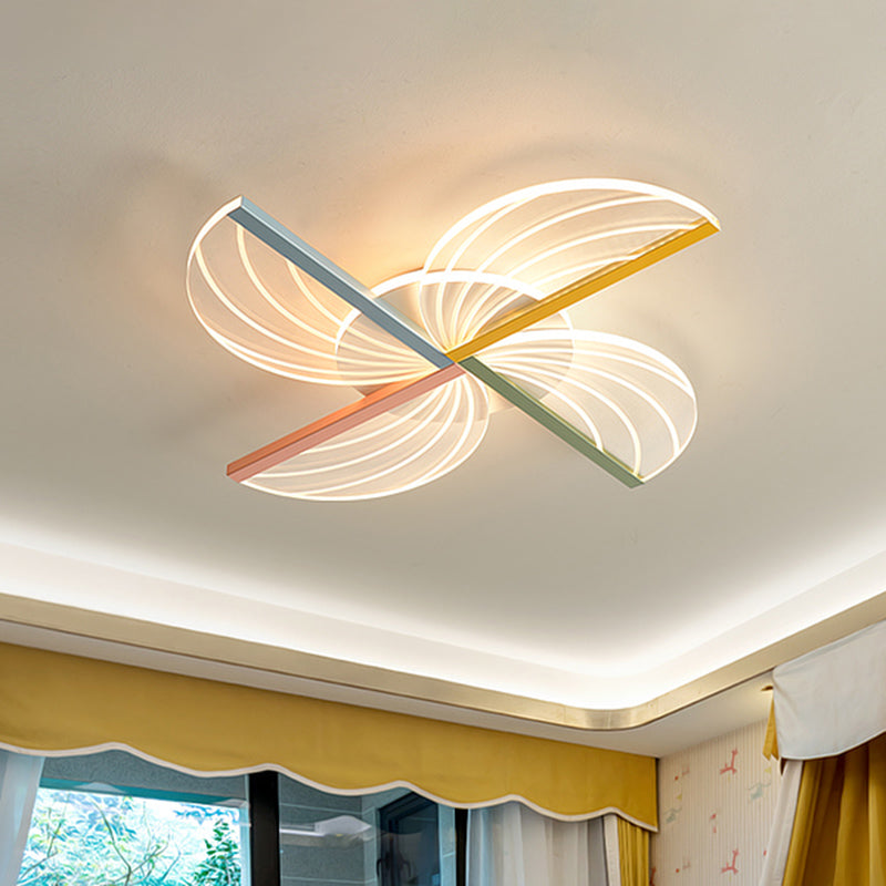 Modern Nordic LED Flush Bedroom Lamp in White with Clear Acrylic and Windmill Design