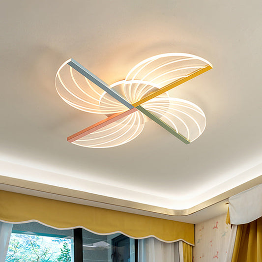 Modern Nordic LED Flush Bedroom Lamp in White with Clear Acrylic and Windmill Design